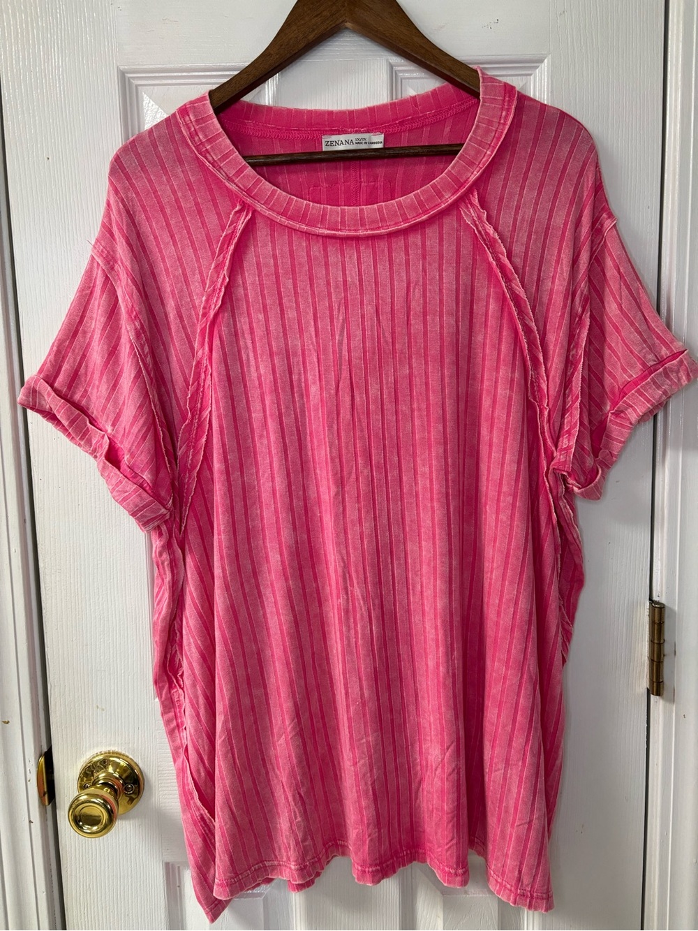 Zenana Outfitters Pink Short Sleeve Ribbed Tee